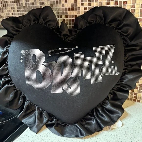 Bratz x Dolls Kill Rhinestone Mcbling Black Satin Pillow - Picture 2 of 4
